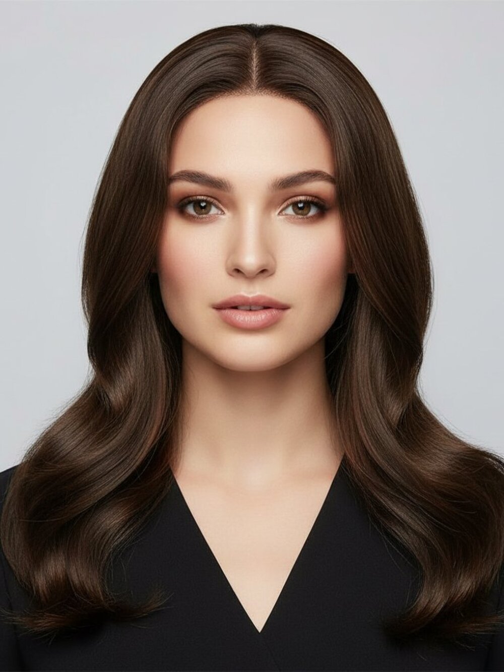 Shoulder Length Black Hair Wig Straight at the top Wavy at the ends
